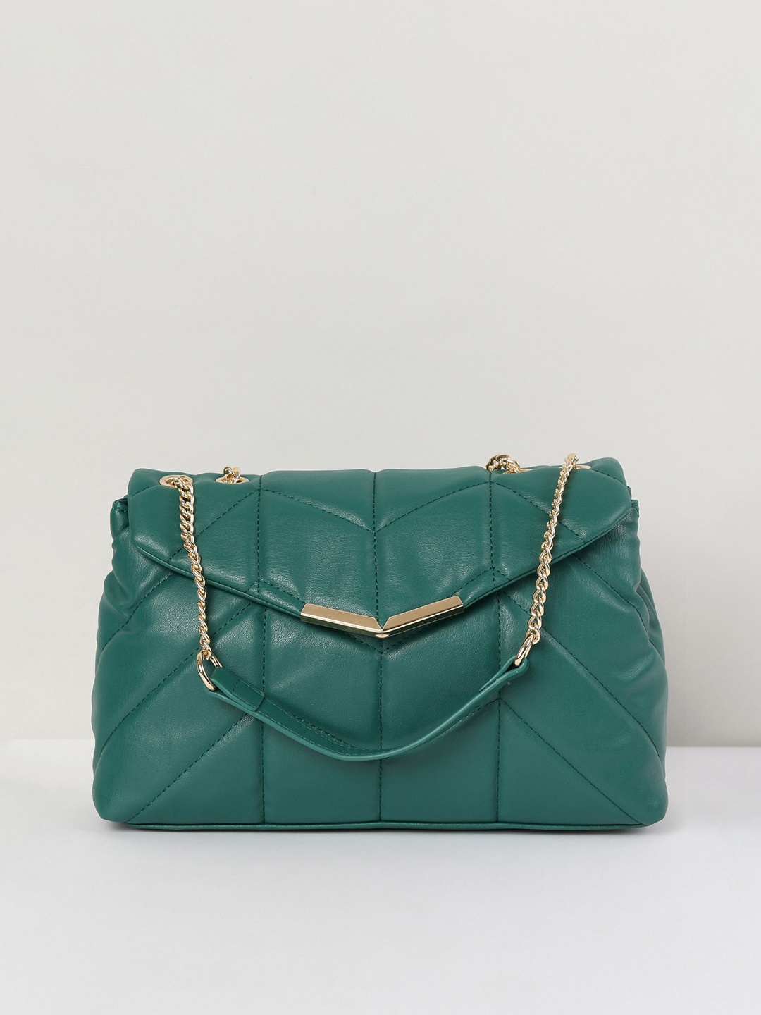

max Women Quilted Flap Closure Handbag With Shoulder Strap, Green