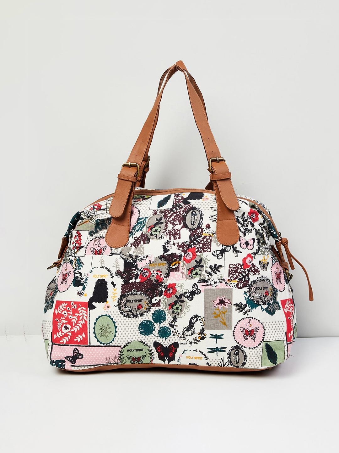 

max Women Printed Zip Closure Handbag, White