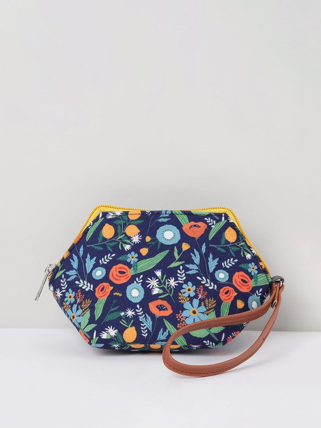 

max Women Botanical Print Hexagonal Pouch, Blue