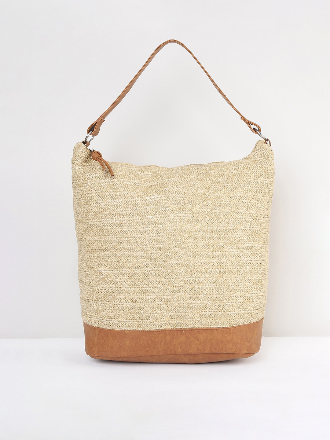 

max Women Textured Shoulder Bag, Beige