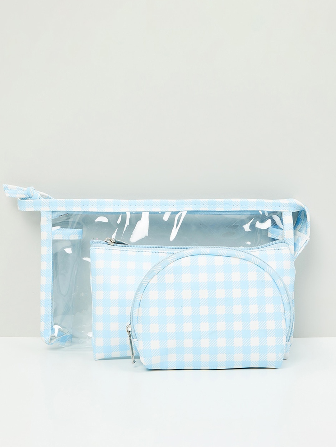 

max Women Checked Zip-Closure Pouch - Set of 3, Blue