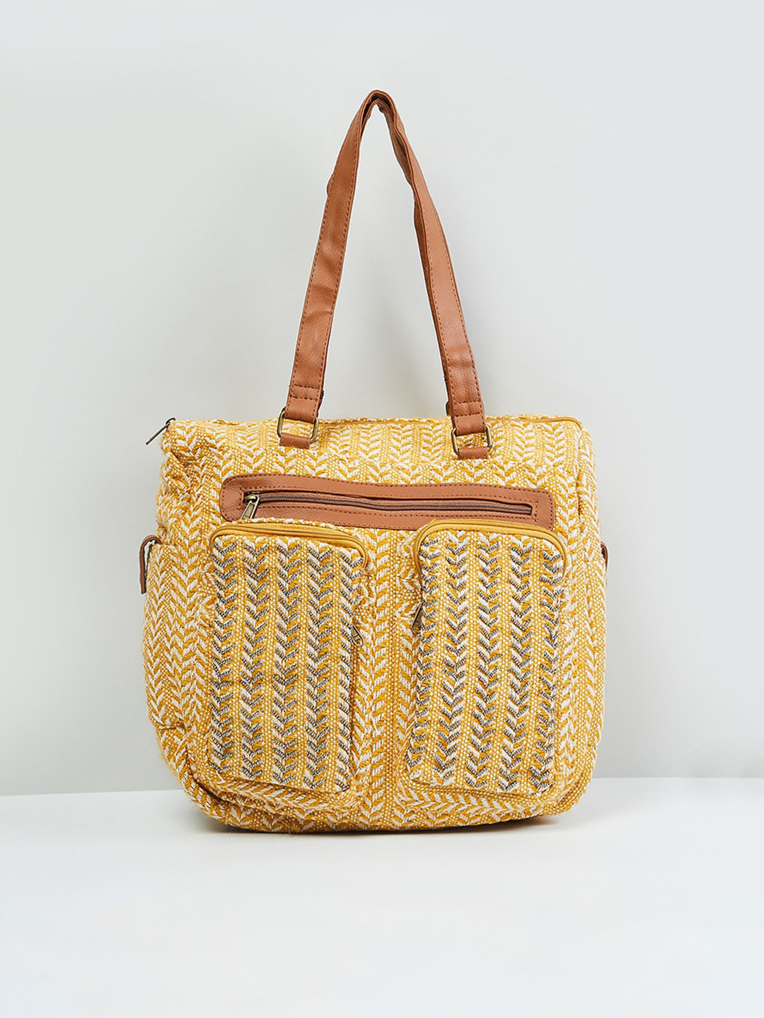 

max Women Jacquard Pattern Shoulder Bag, Mustard