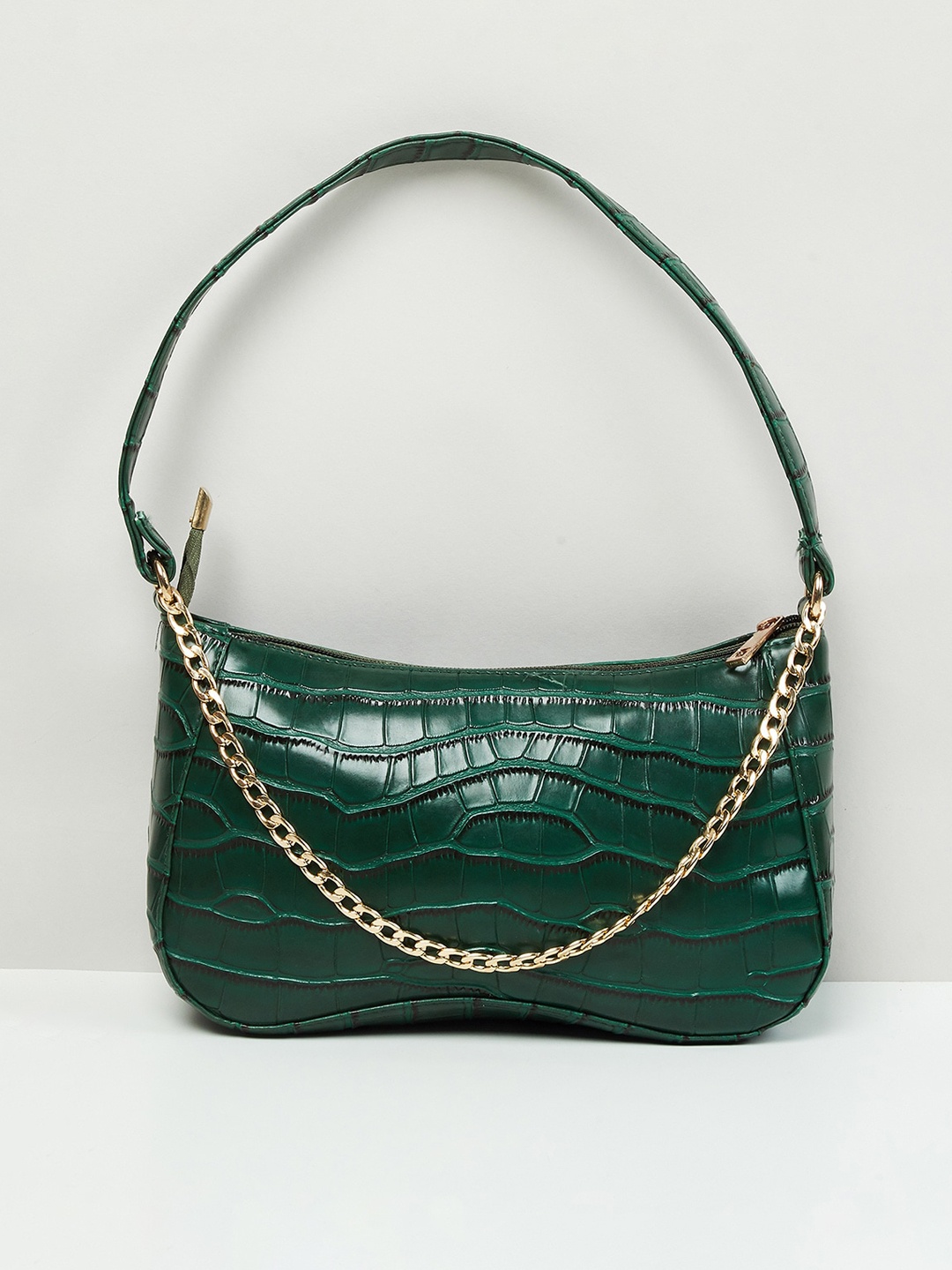 

max Women Textured Zip Closure Mini Hobo Bag, Green