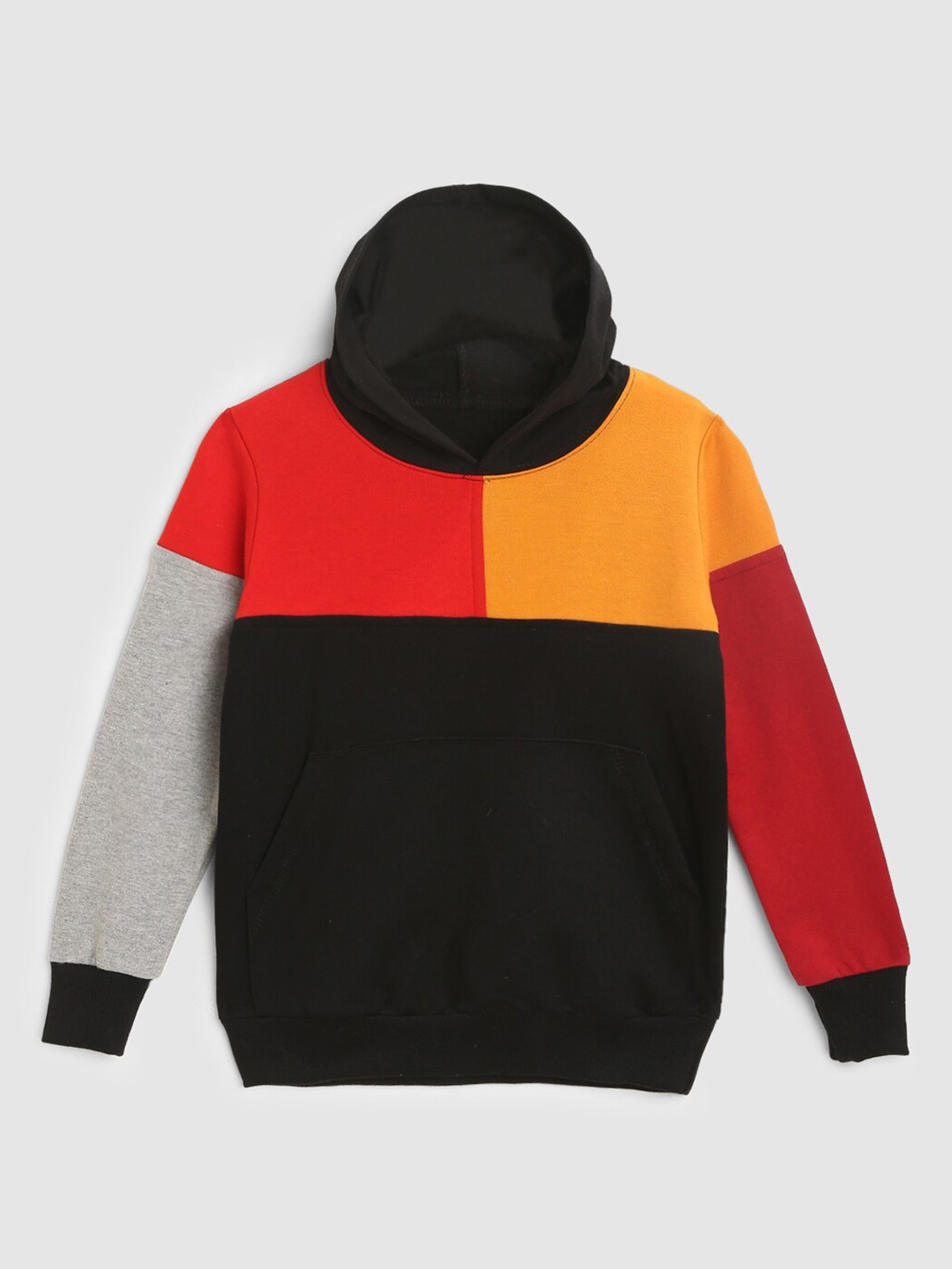 

HERE&NOW Boys Black & Yellow Colourblocked Hooded Sweatshirt