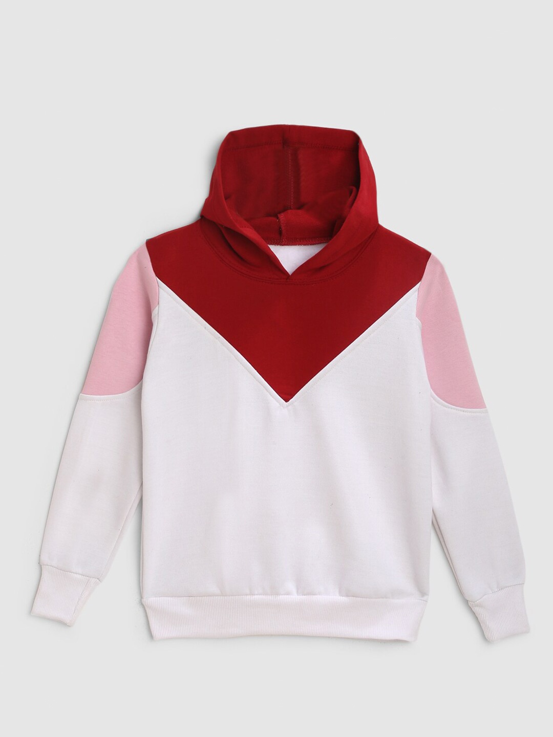 

HERE&NOW Girls White & Red Colourblocked Hooded Sweatshirt