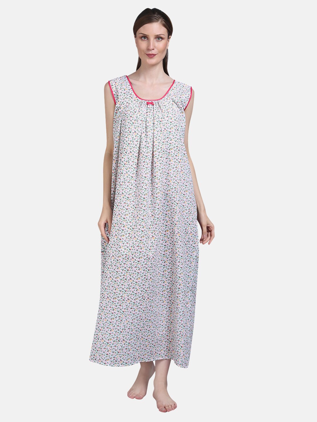 

Shararat Women Pink Printed Pure Cotton Maxi Nightdress