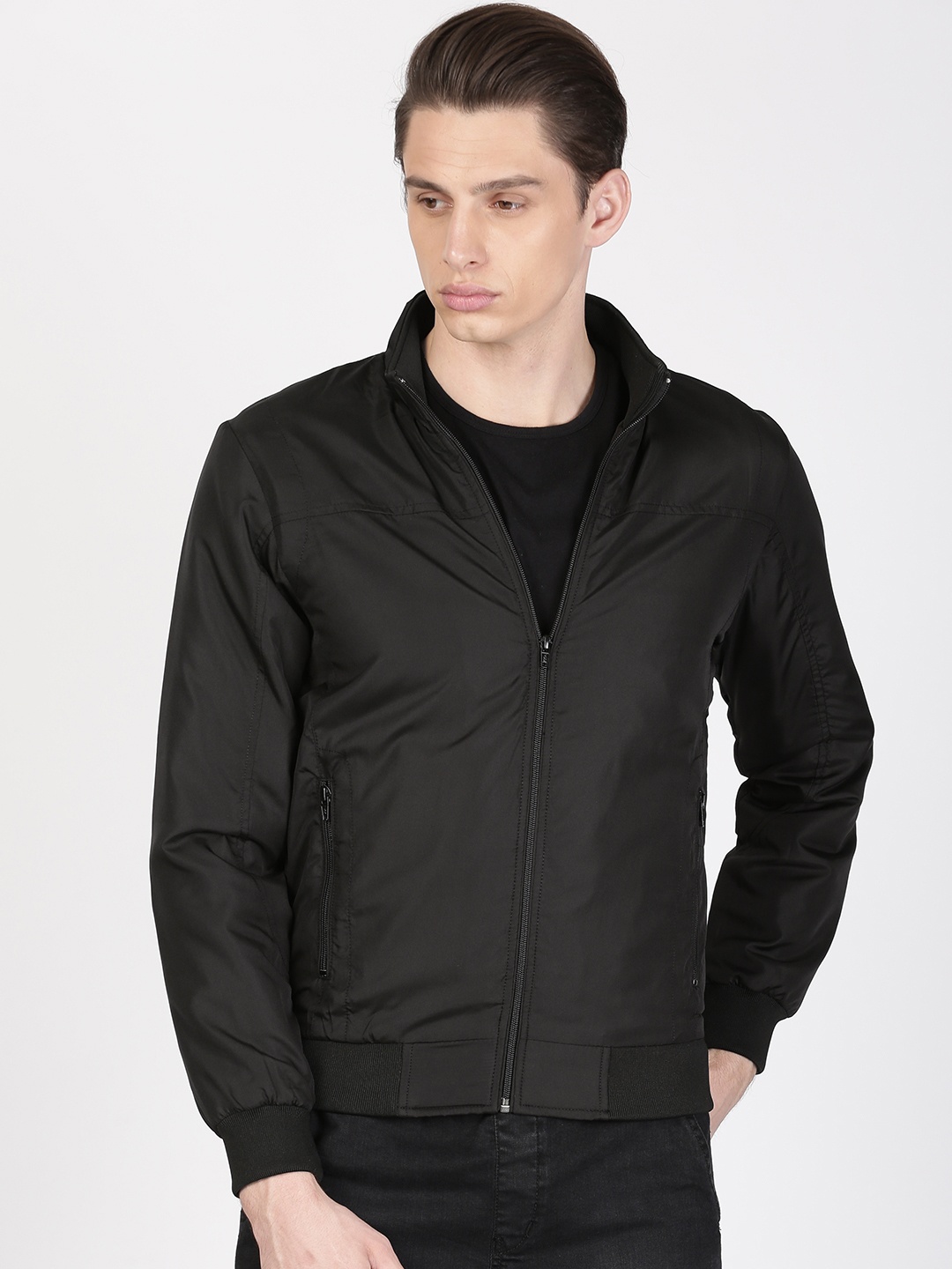 

ether Men Black Solid Bomber Jacket