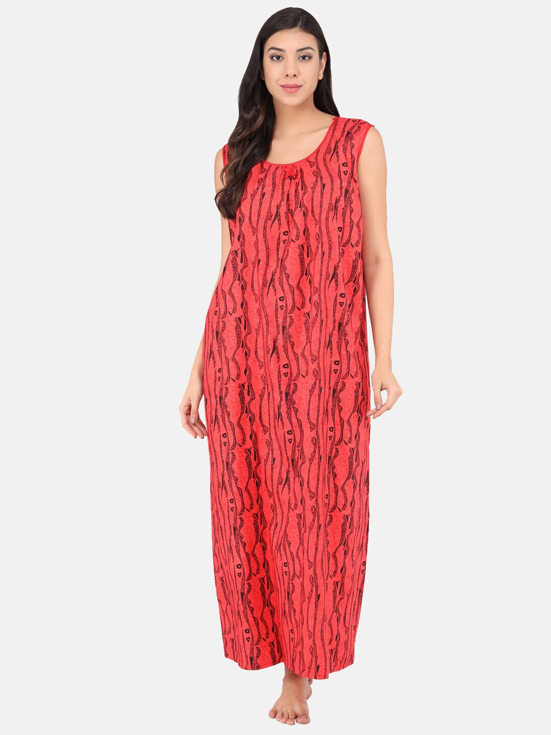 

Shararat Women Red Printed Pure Cotton Maxi Nightdress
