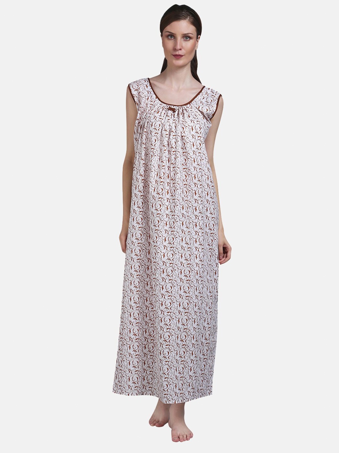 

Shararat Women Brown Printed Pure Cotton Maxi Nightdress