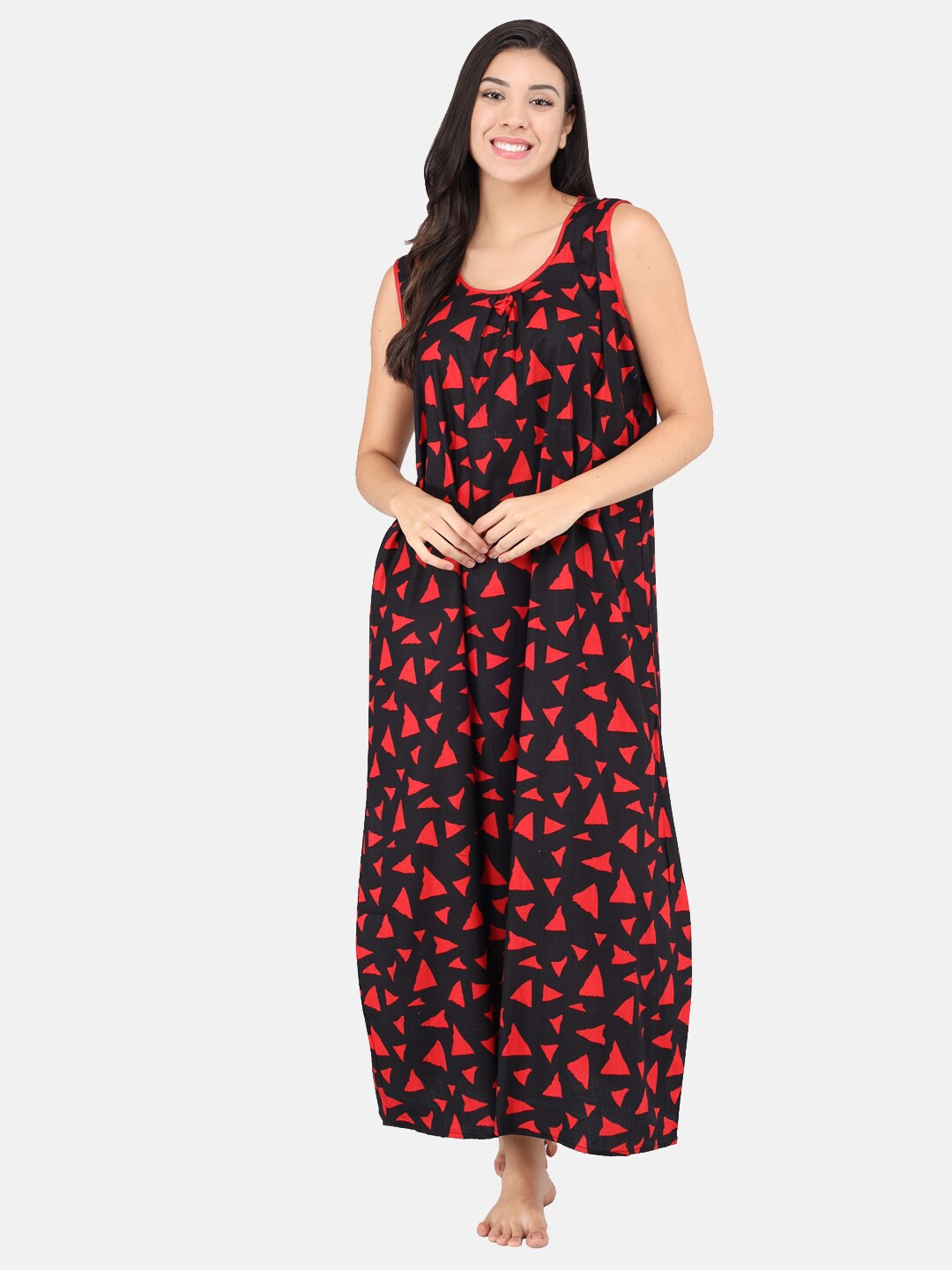 

Shararat Women Red Printed Pure Cotton Maxi Nightdress