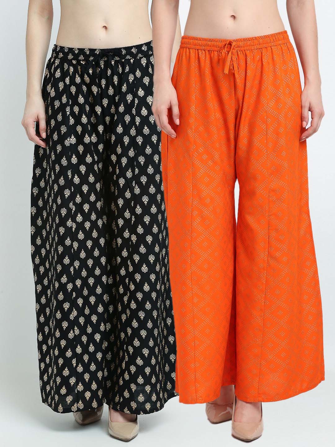 

GRACIT Women Pack of 2 Orange & Black Ethnic Motifs Printed Ethnic Palazzos