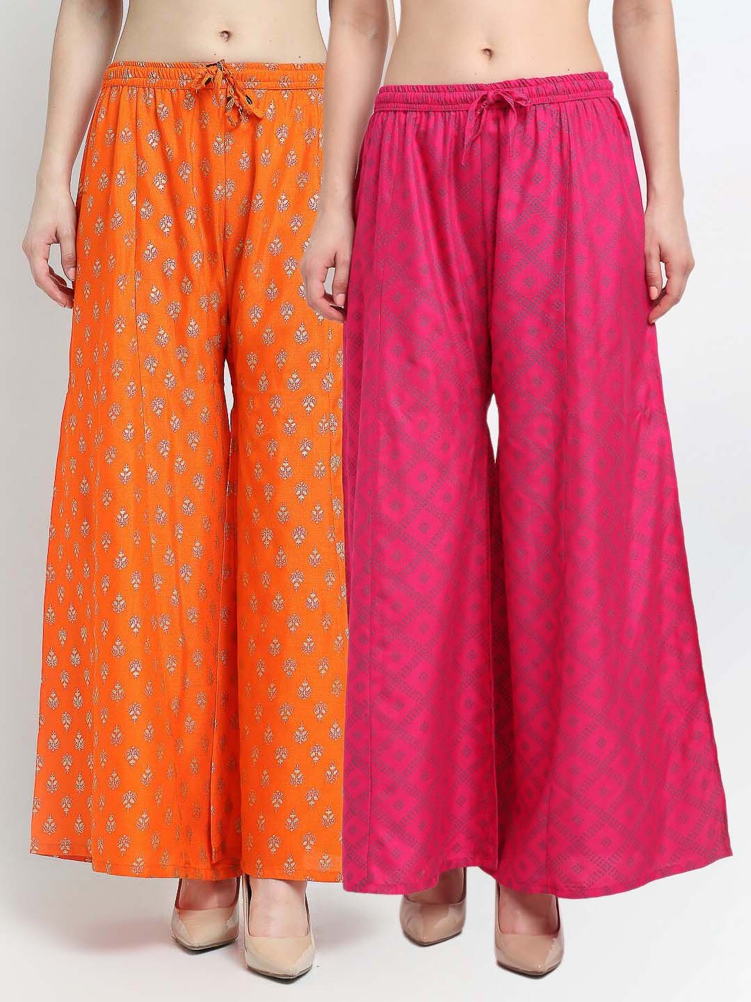 

GRACIT Women Pack of 2 Pink & Orange Ethnic Motifs Printed Knitted Ethnic Palazzos