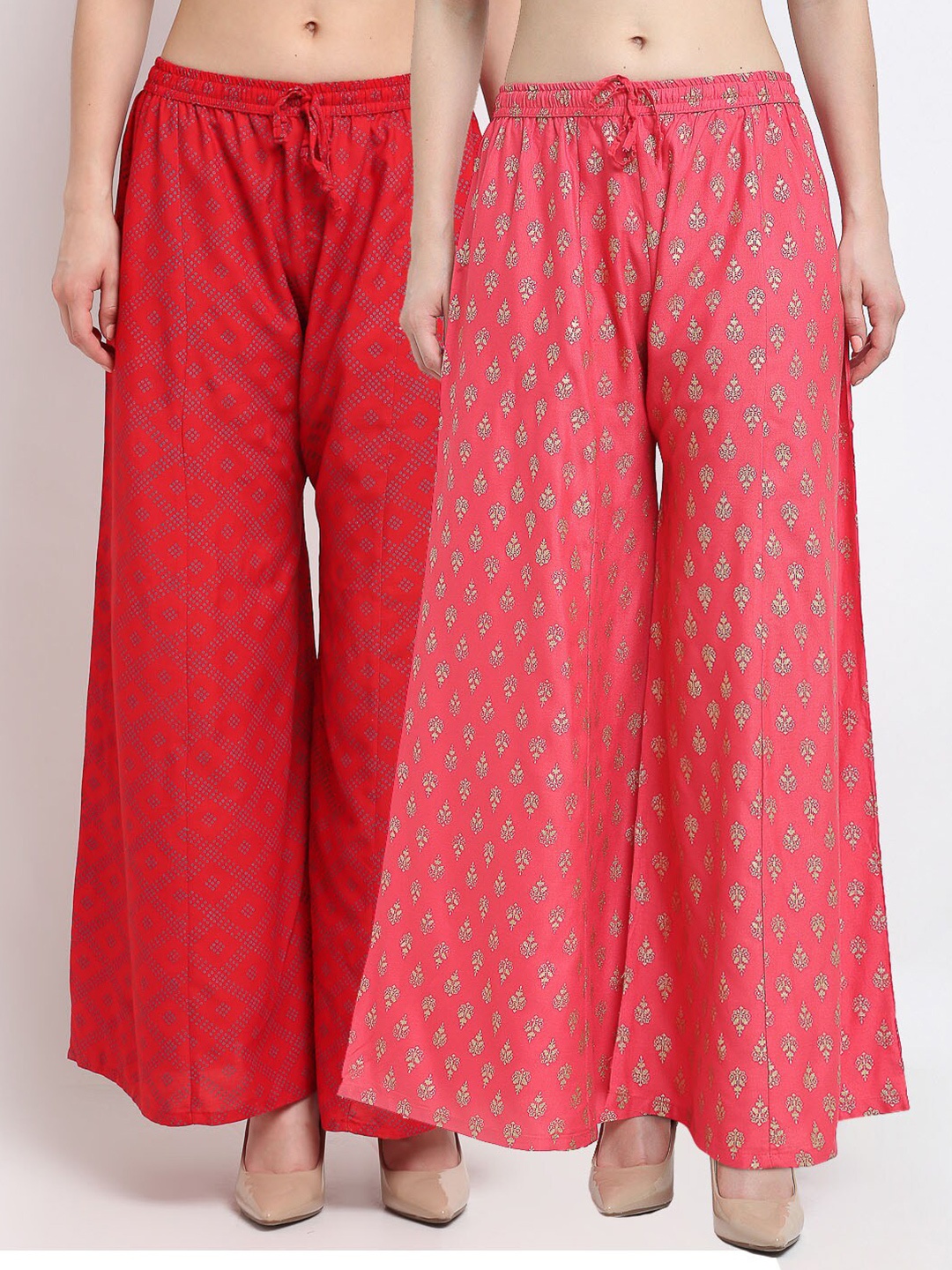 

GRACIT Women Red & Pink 2 Printed Knitted Ethnic Palazzos