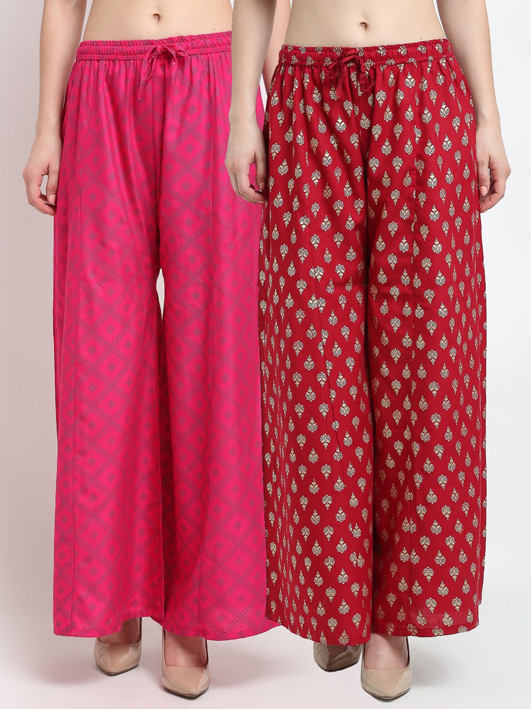 

GRACIT Women Pink & Maroon 2 Printed Flared Knitted Ethnic Palazzos