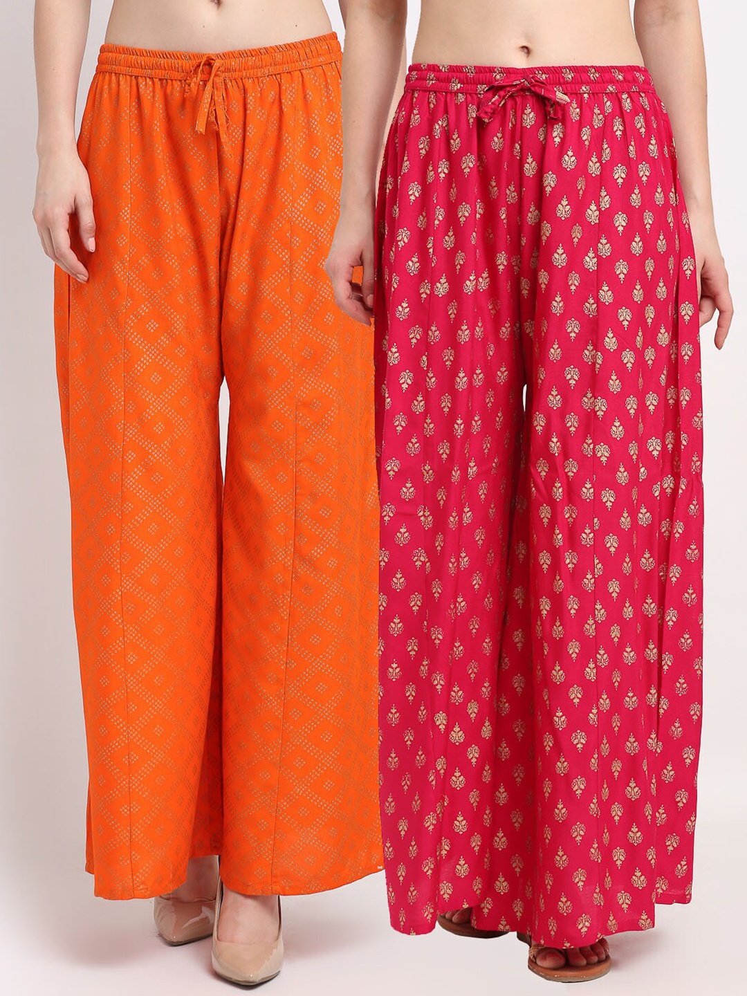 

GRACIT Women Orange & Pink 2 Printed Knitted Ethnic Palazzos