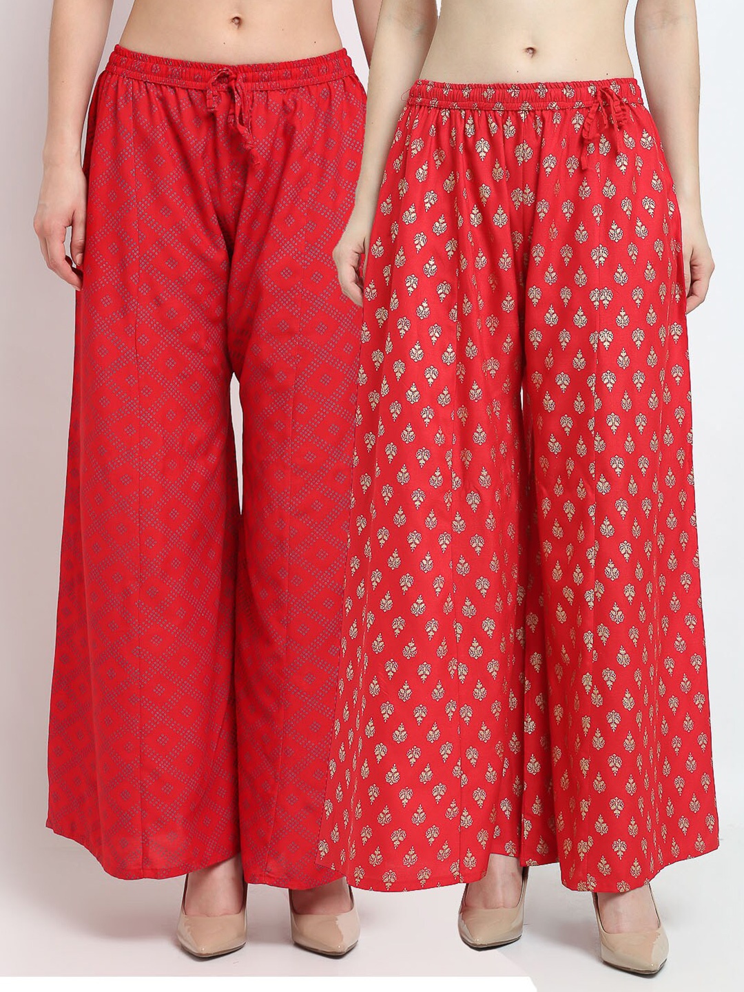 

GRACIT Women Red & Gold-Toned 2 Printed Knitted Ethnic Palazzos