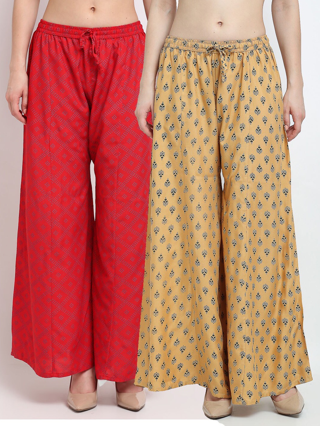 

GRACIT Women Red & Gold-Toned 2 Floral Printed Knitted Ethnic Palazzos