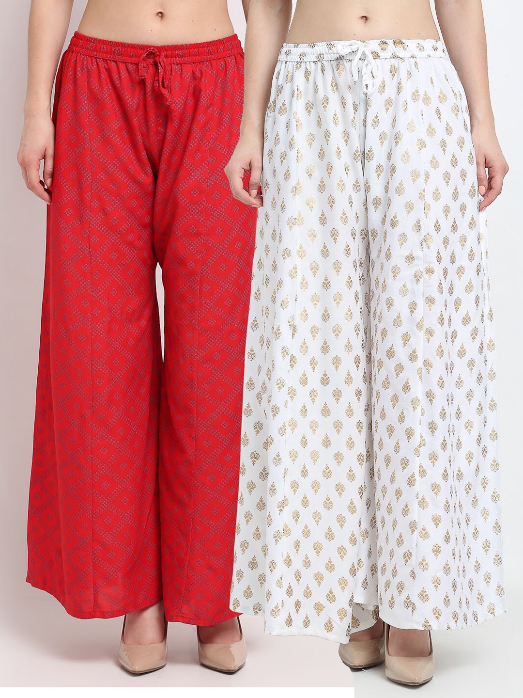 

GRACIT Women Red & White 2 Printed Knitted Palazzos