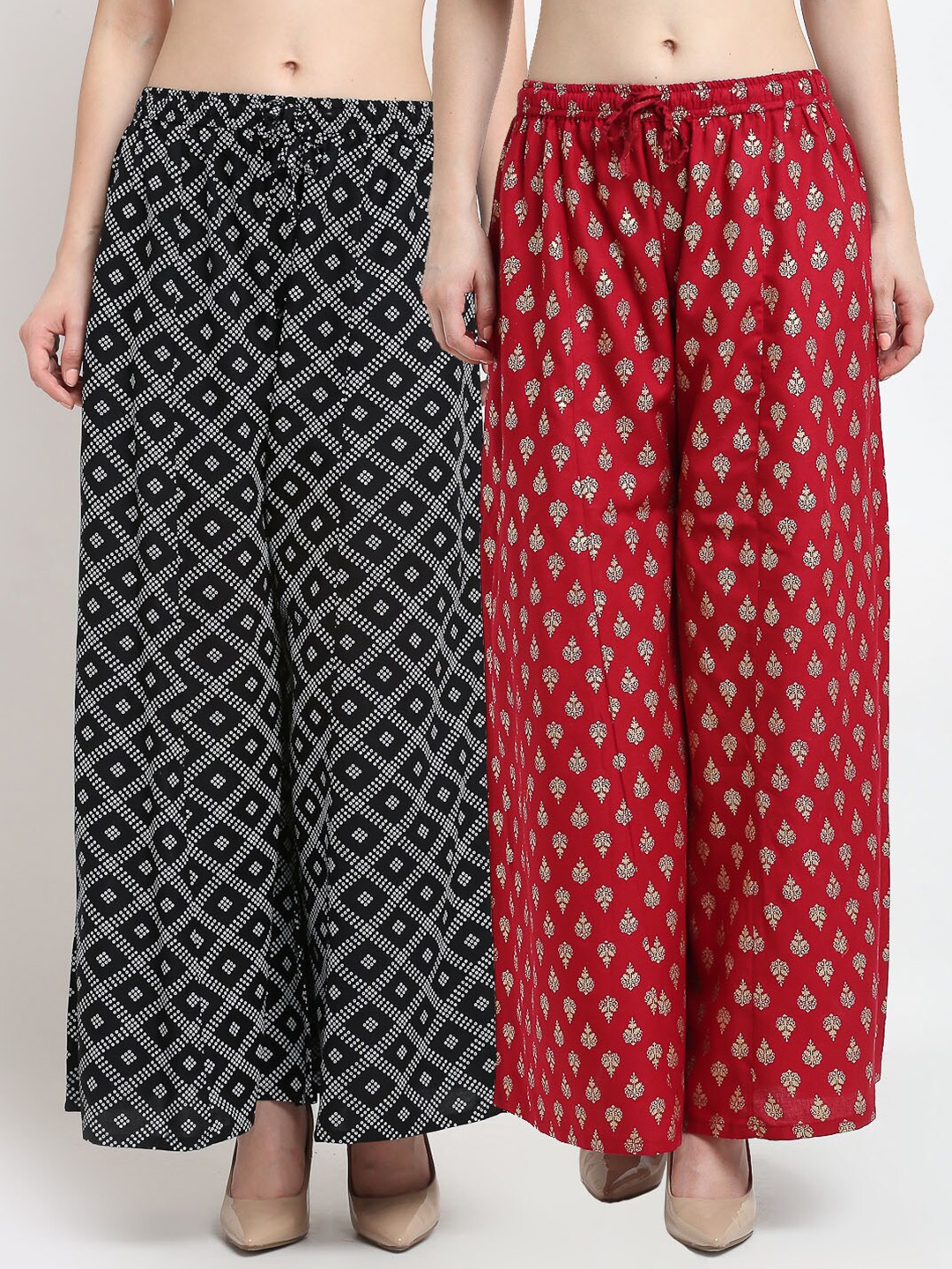 

GRACIT Women Black & Maroon 2 Printed Flared Knitted Ethnic Palazzos