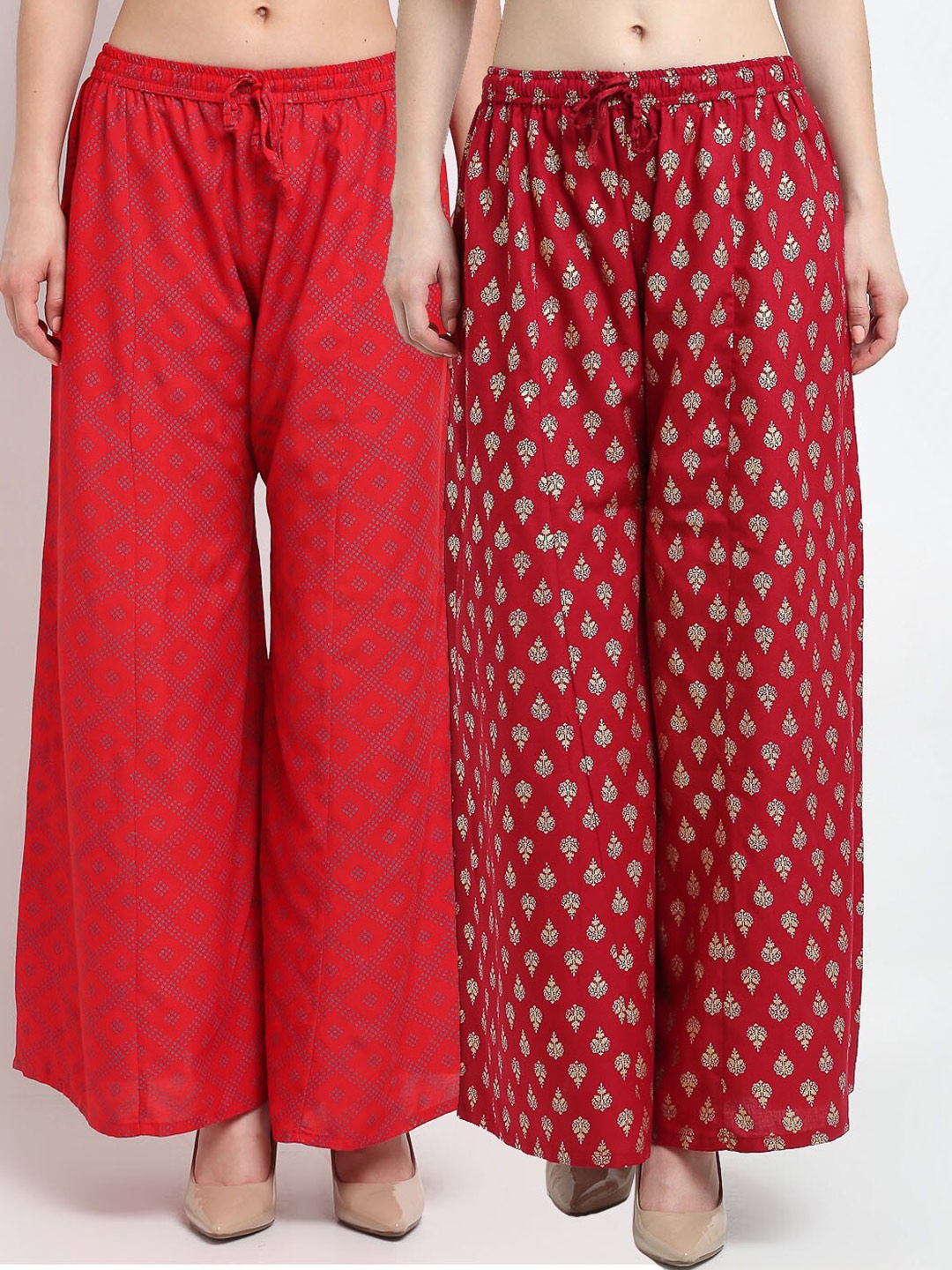 

GRACIT Women Pack of 2 Red & Maroon Ethnic Motifs Printed Knitted Ethnic Palazzos