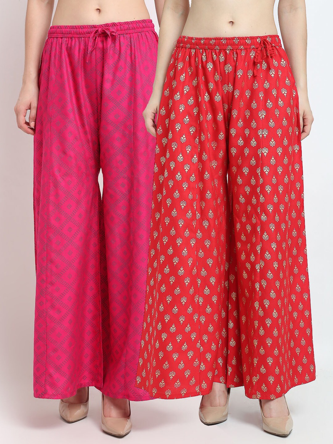 

GRACIT Women Pink & Red 2 Printed Knitted Palazzos