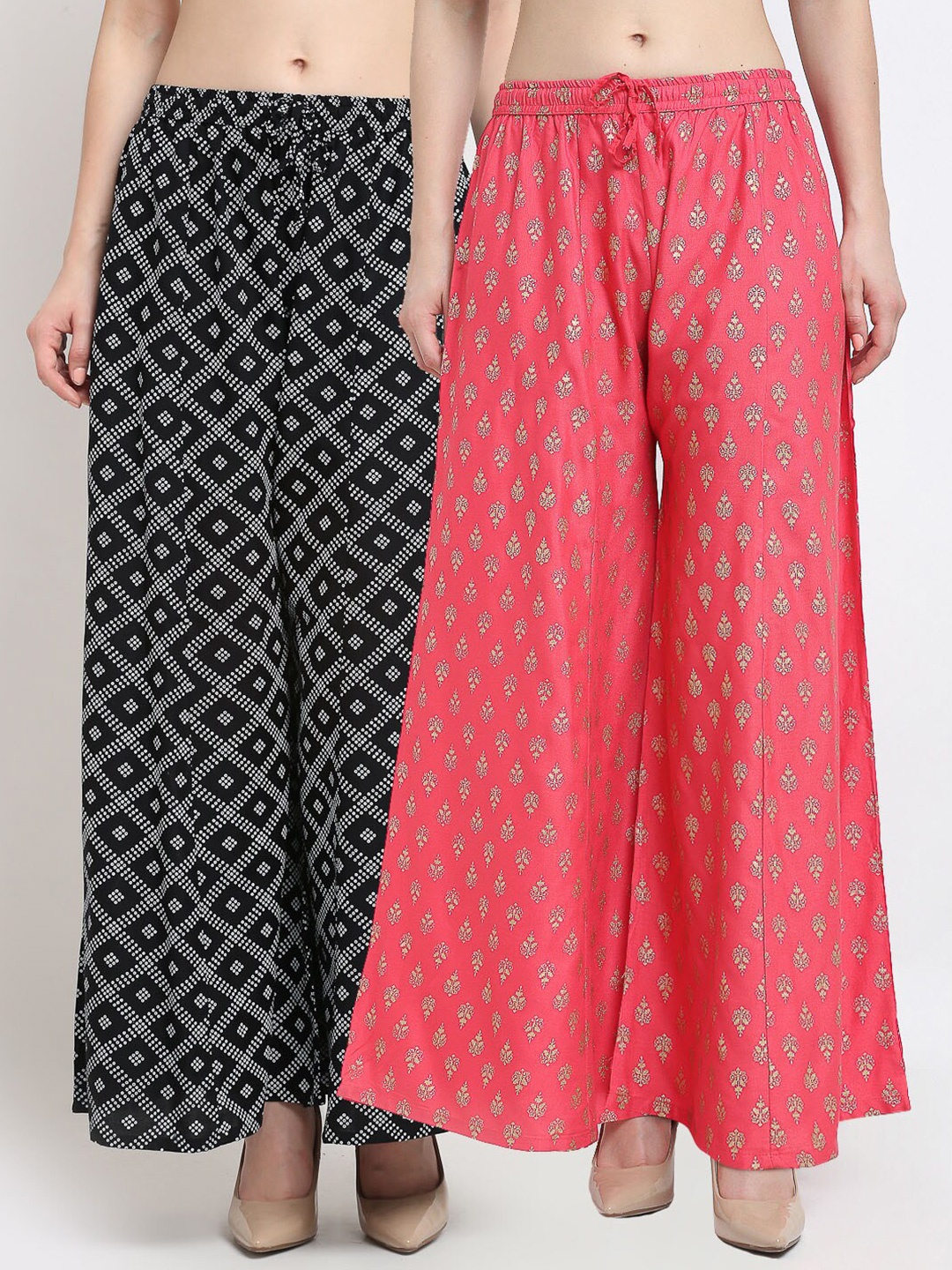

GRACIT Women Black & Pink 2 Printed Knitted Ethnic Palazzos