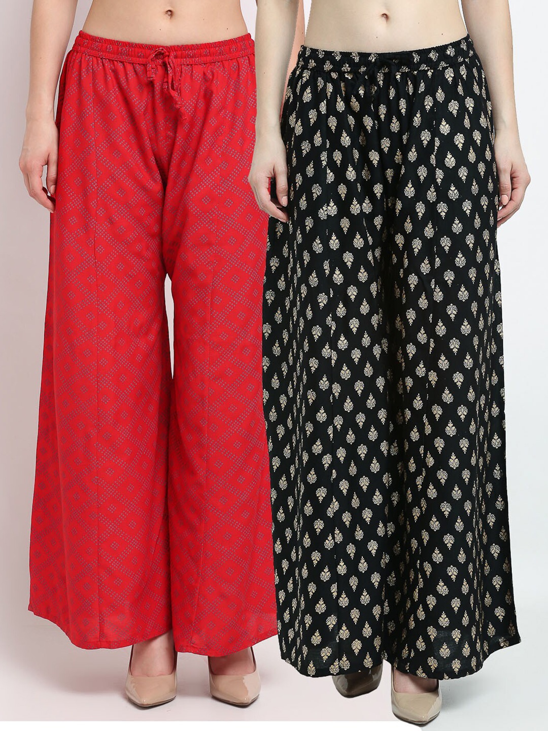 

GRACIT Women Pack of 2 Red & Black Ethnic Motifs Printed Knitted Ethnic Palazzos