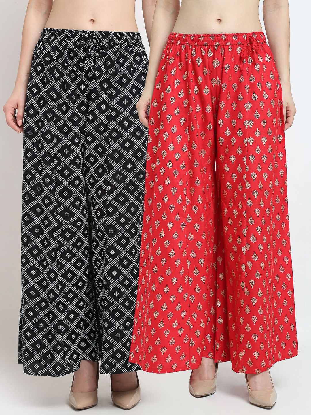 

GRACIT Women Pack of 2 Black & Red Ethnic Motifs Printed Knitted Ethnic Palazzos