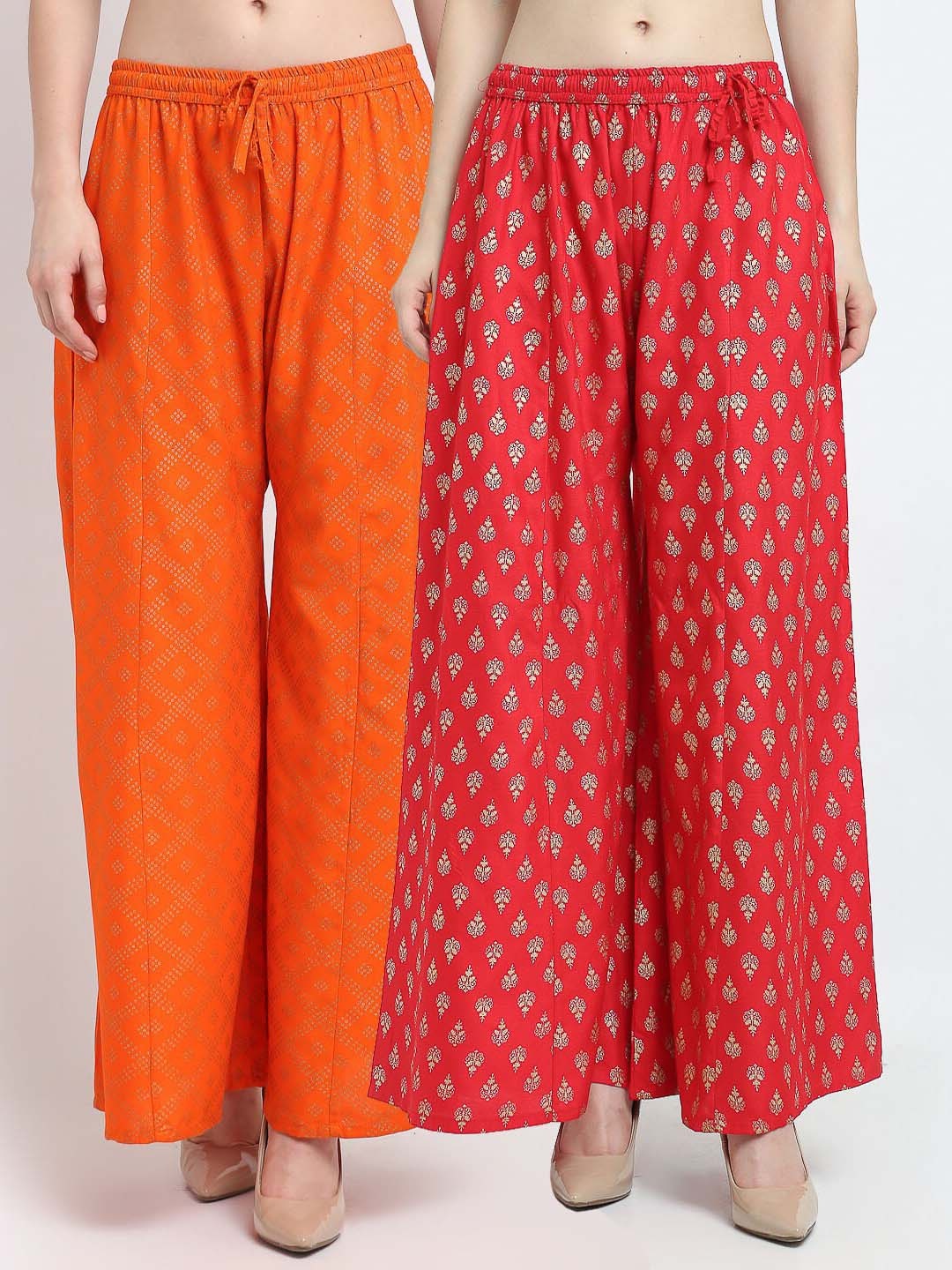 

GRACIT Women Pack of 2 Orange & Red Ethnic Motifs Printed Knitted Ethnic Palazzos