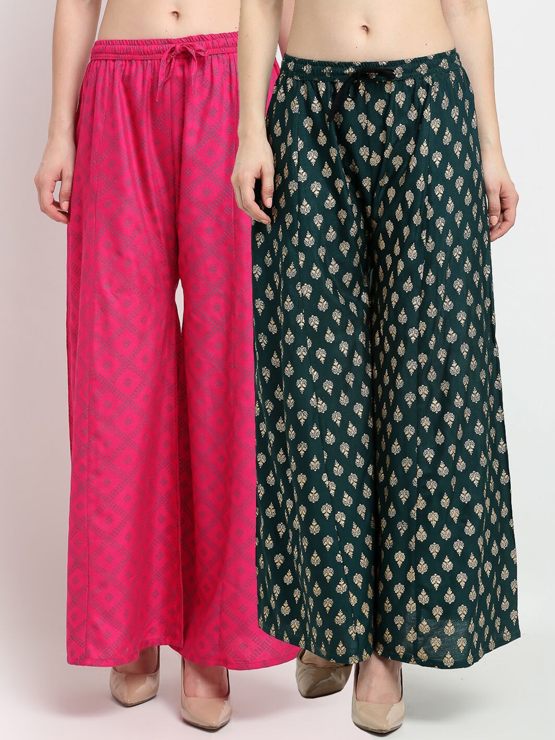 

GRACIT Women Pack of 2 Pink & Green Ethnic Motifs Printed Knitted Ethnic Palazzos