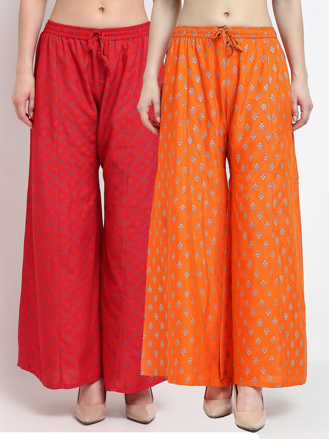 

GRACIT Women Red & Orange 2 Ethnic Motifs Printed Knitted Ethnic Palazzos