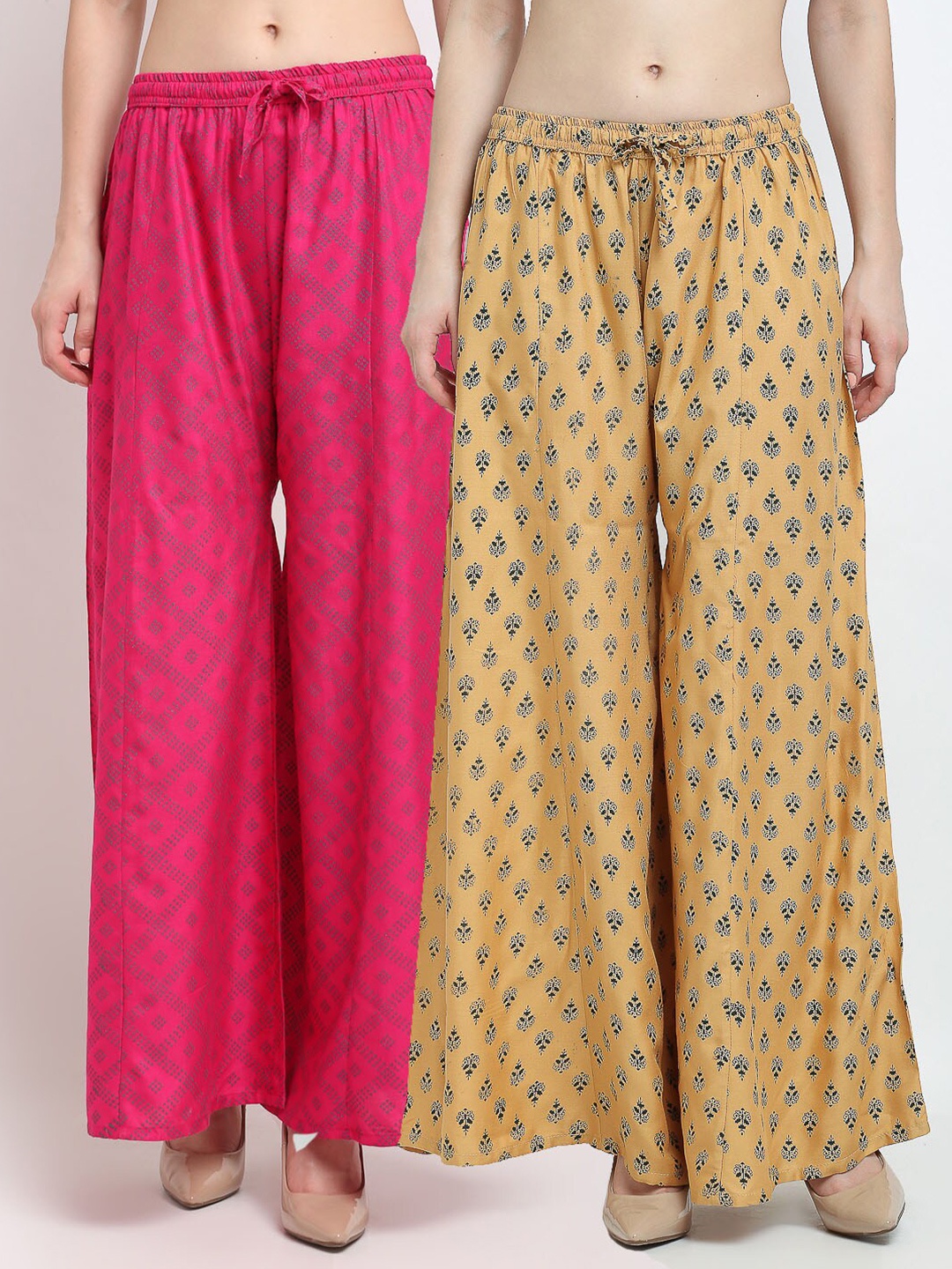 

GRACIT Women Pink & Nude-Coloured 2 Printed Flared Knitted Ethnic Palazzos