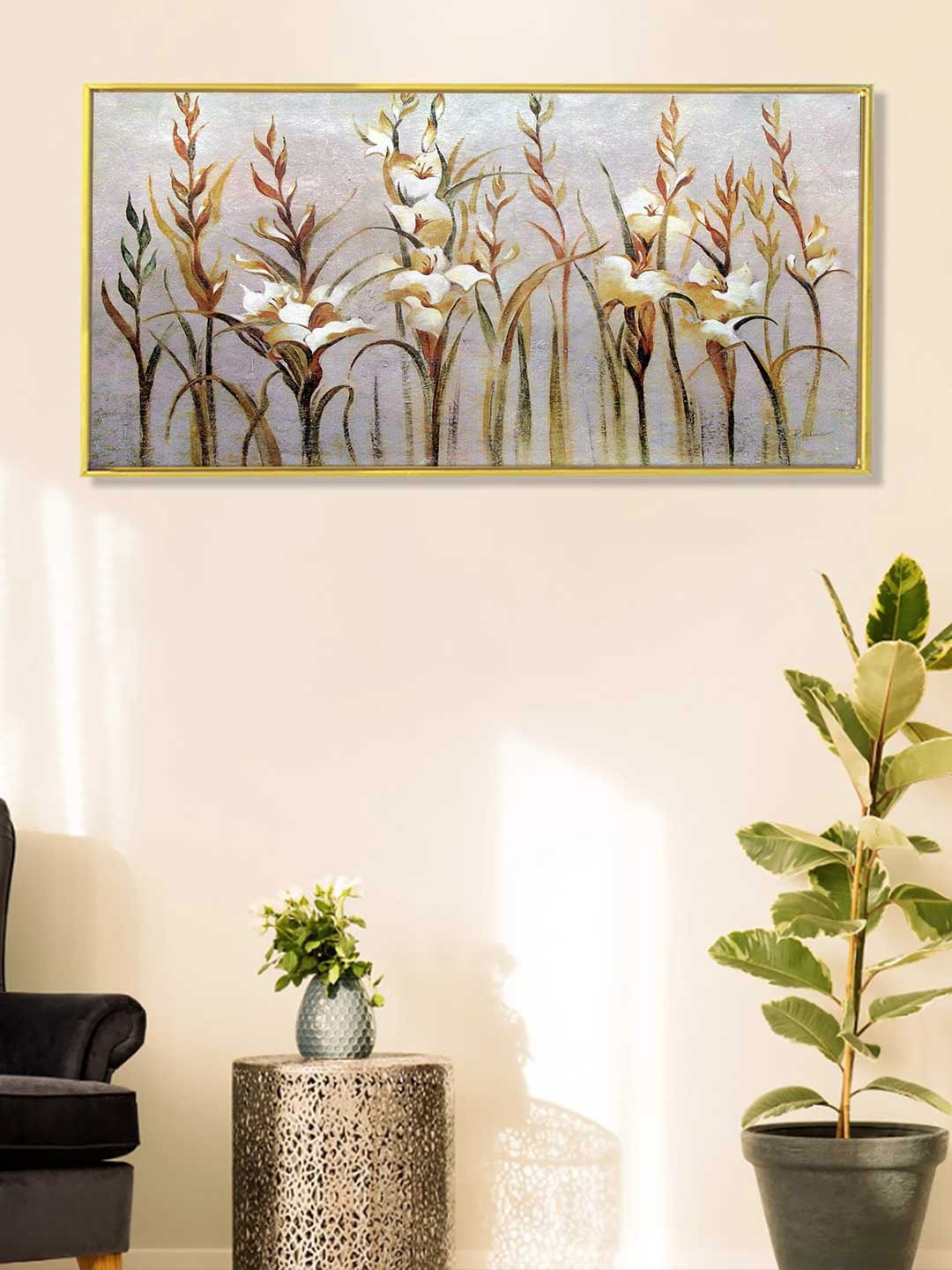 

Art Street Grey & Gold Leaf with Flower Canvas Wall Art