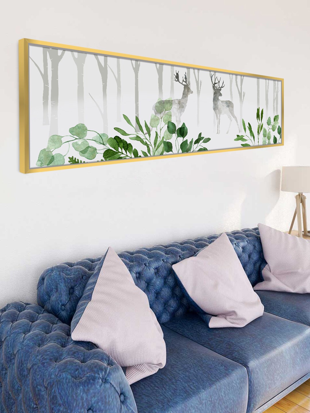 

Art Street Green & Gold Landscape Dear in the forest Canvas Wall Art