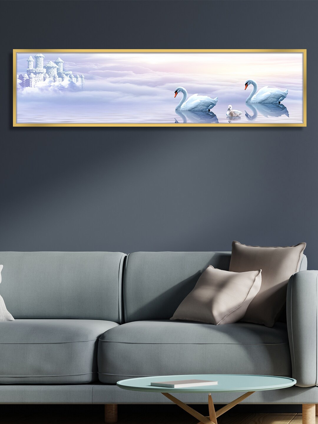 

Art Street Blue & Pink Swan In The Lake Canvas Painting Wall Art