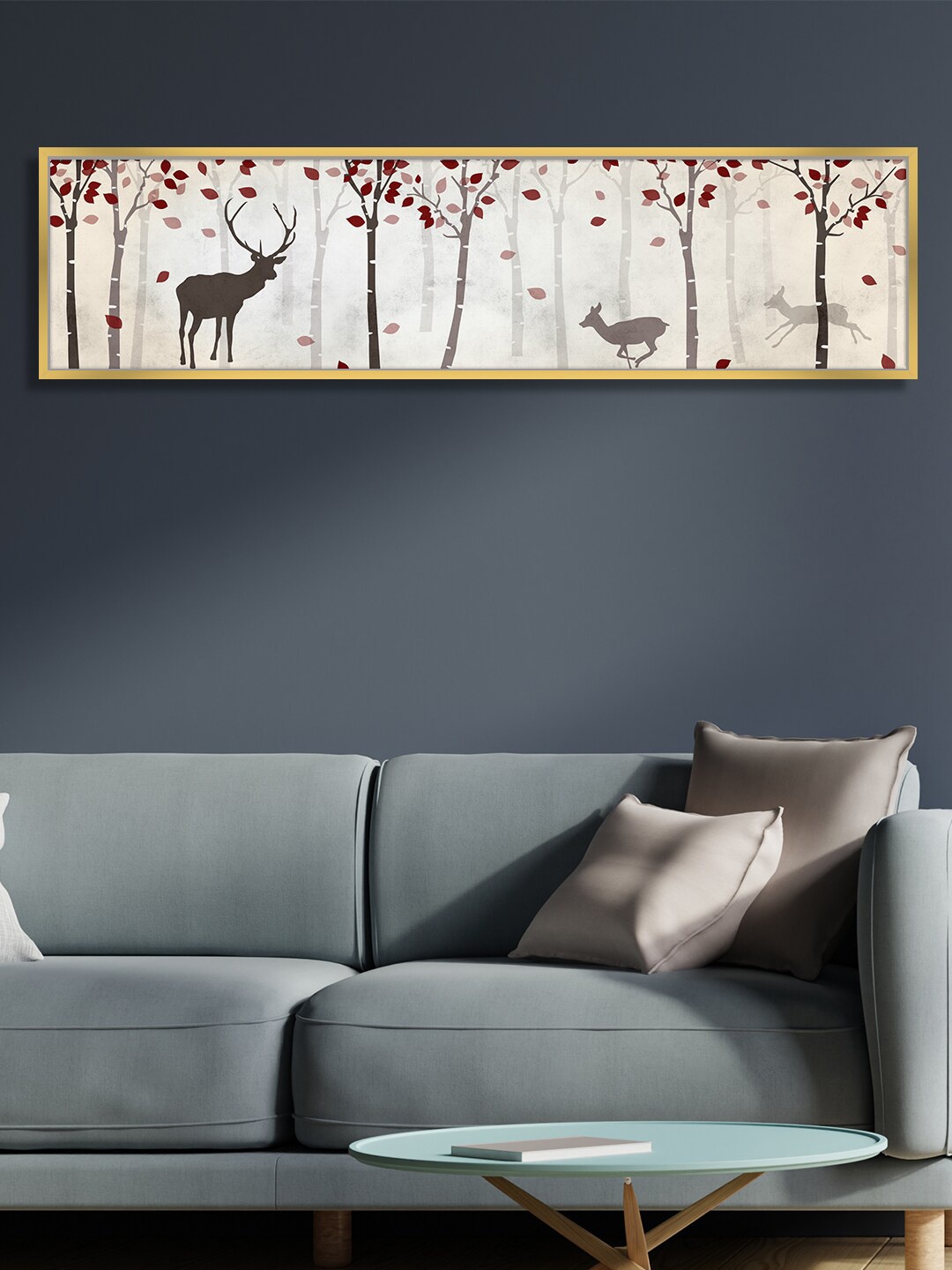 

Art Street White & Maroon Auspicious Dear Canvas Painting Wall Art, Off white