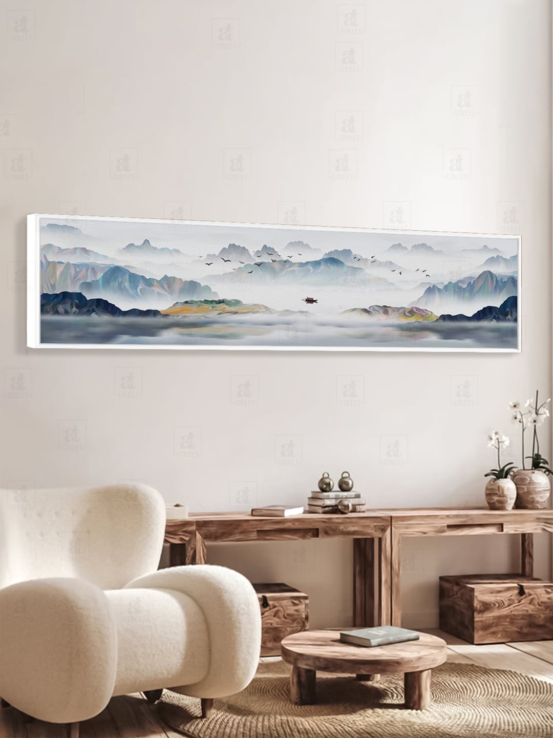 

Art Street Blue & White Landscape Calm Mountain View Canvas Framed Wall Art