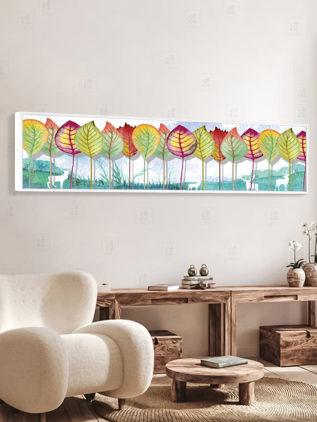 

Art Street Multicolored Leafs With Dear Canvas Painting Wall Art, Multi
