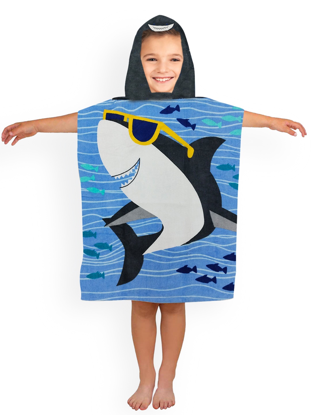 

Athom Trendz Kids Blue & White Printed 350 GSM Cotton Hooded Bath Towel