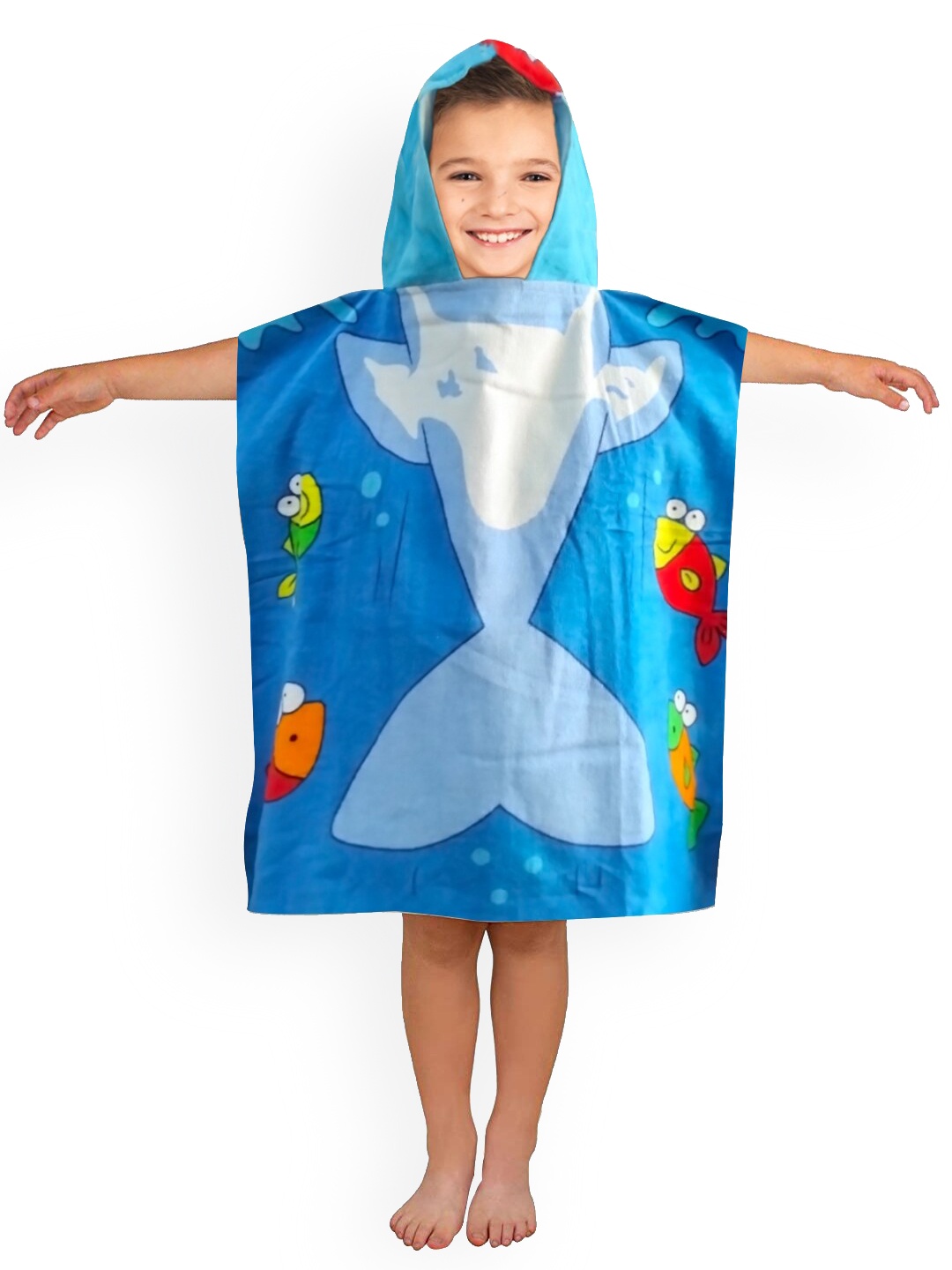 

Athom Trendz Unisex Kids Blue Printed 350 GSM Cotton Hooded Bath Towel