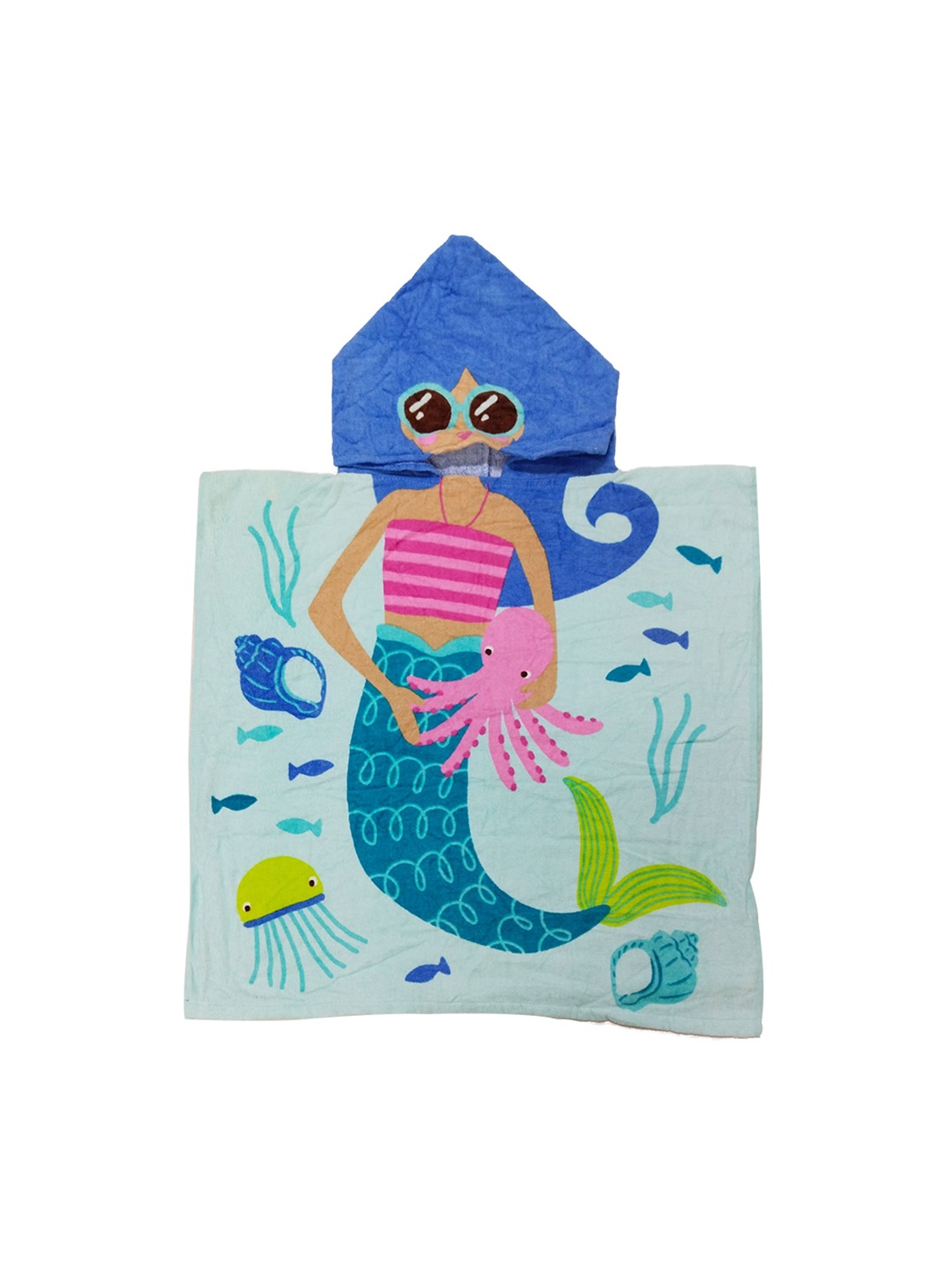 

Athom Trendz Blue Mermaid Printed 350 GSM Cotton Hooded Bath Towel