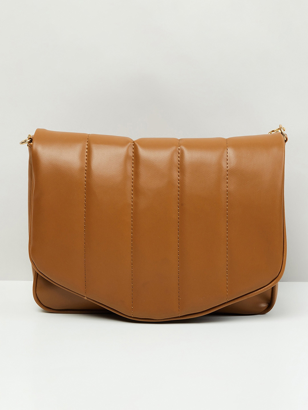 

max Women Embroidered Flap Closure Sling Bag, Tan