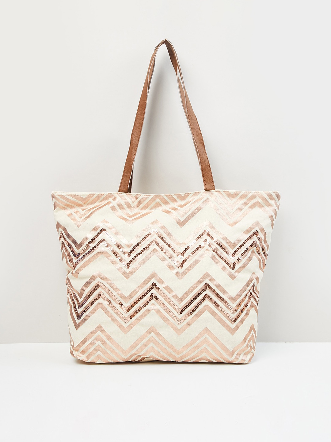 

max Women Sequin Embellished Zip Closure Tote Bag, Off white