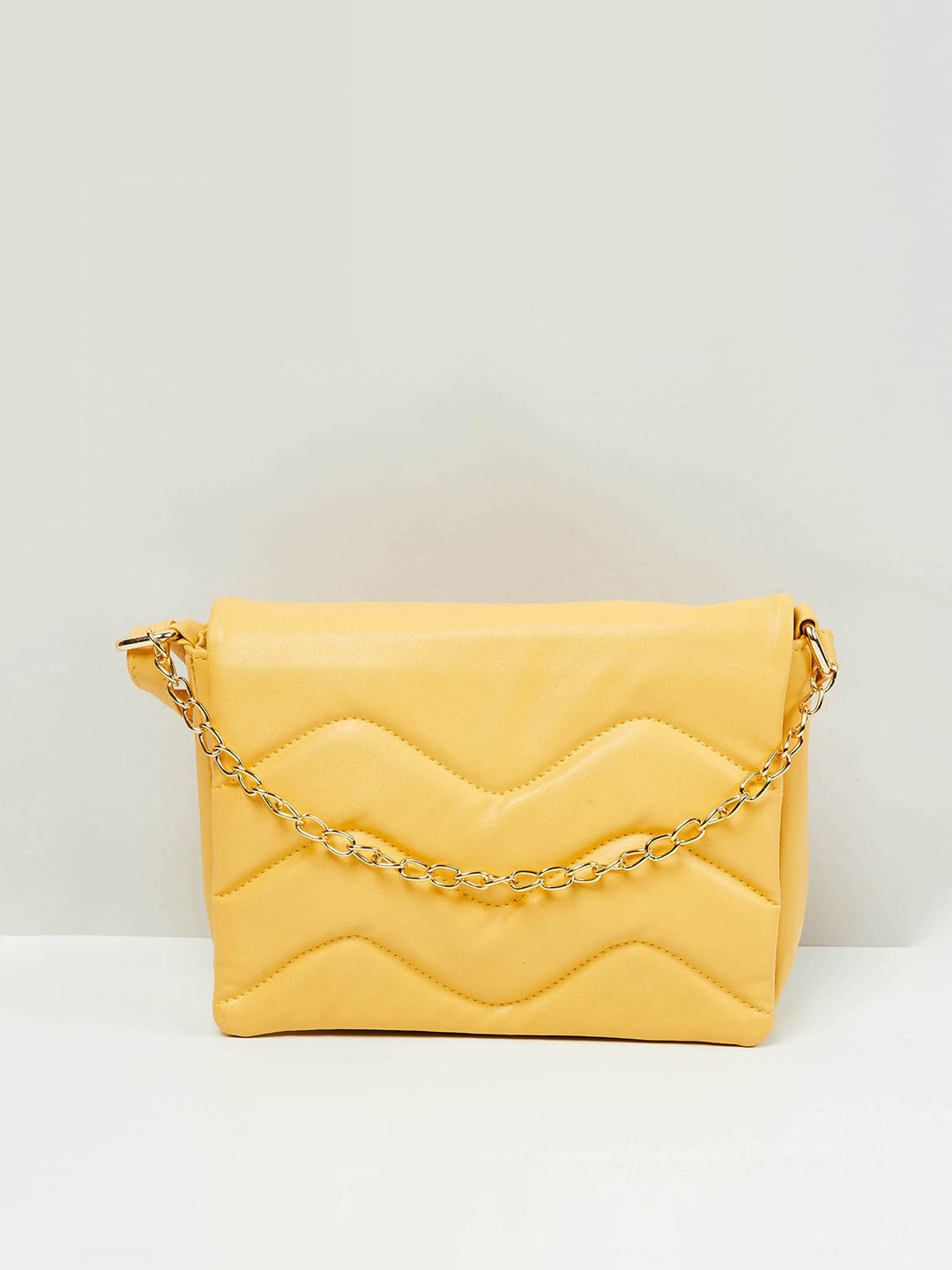 

max Women Textured Magnetic Closure Sling Bag, Yellow