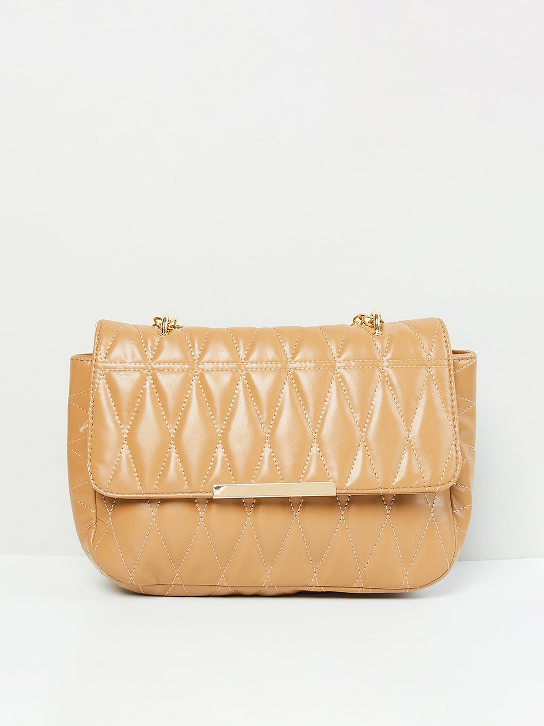

max Women Quilted Flap Closure Sling Bag, Tan