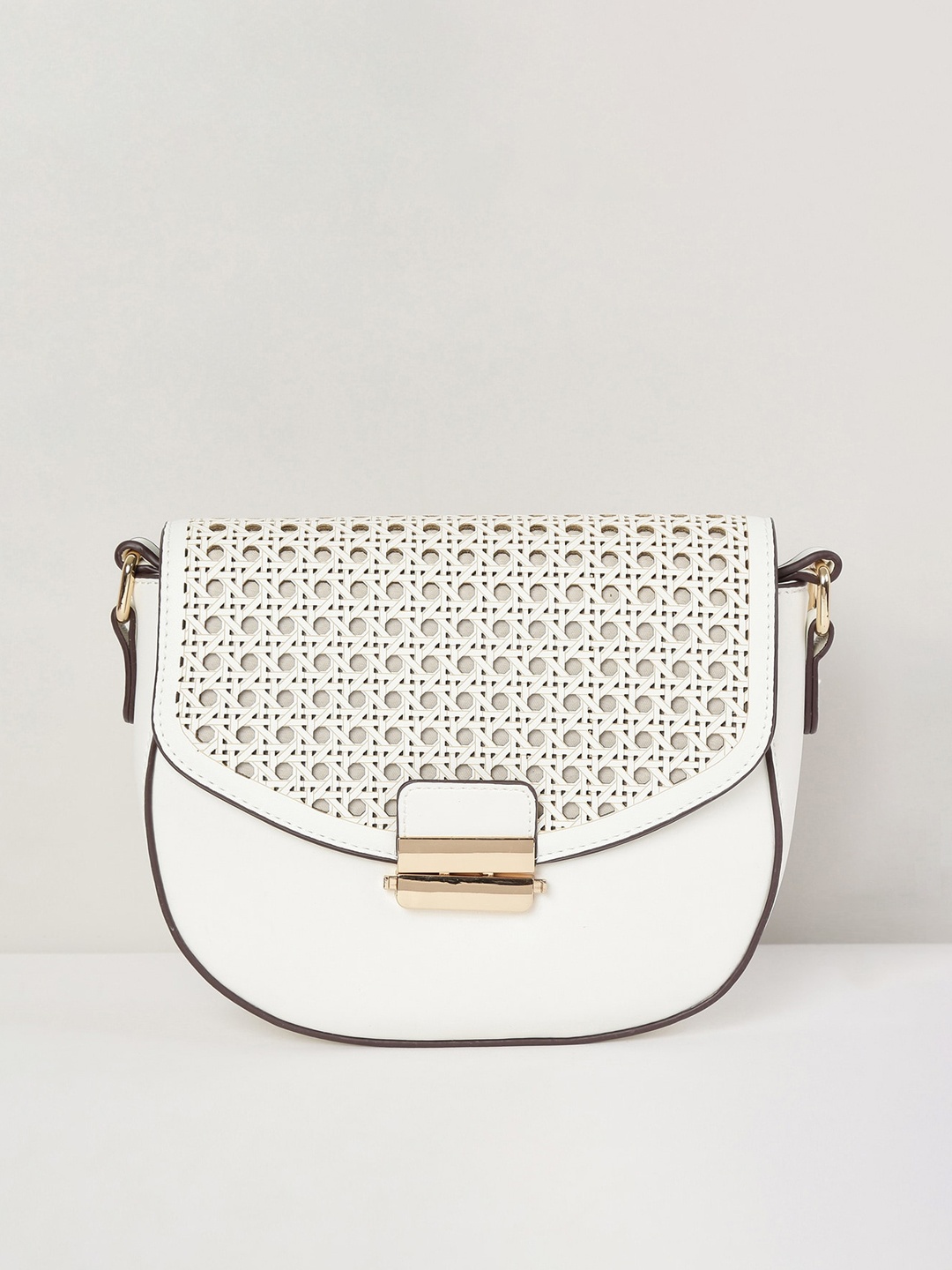

max Women Perforated Flap Closure Sling Bag, Off white