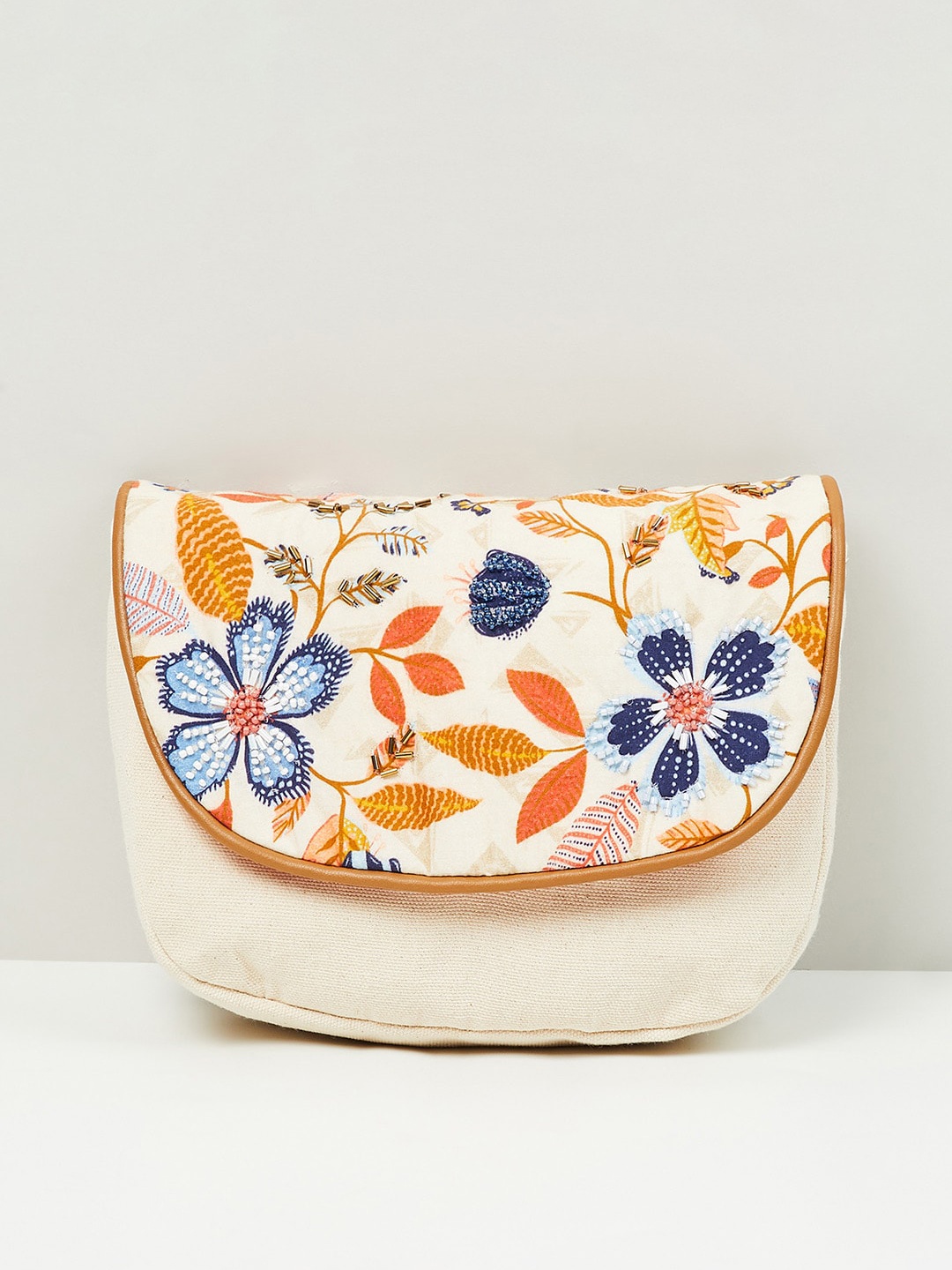 

max Women Embroidered Snap-Button Closure Sling Bag, Off white