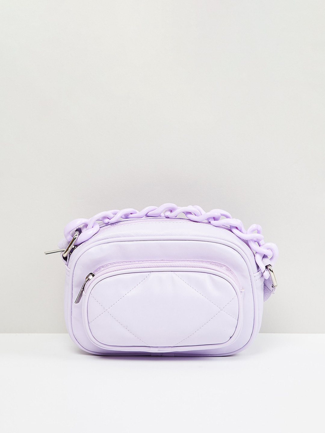 

max Women Quilted Zip-Closure Sling Bag with Chain Strap, Lavender