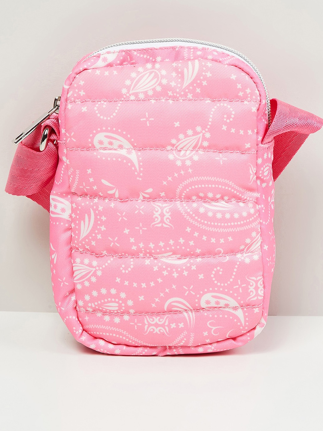 

max Women Printed Zip Closure Sling Bag, Pink