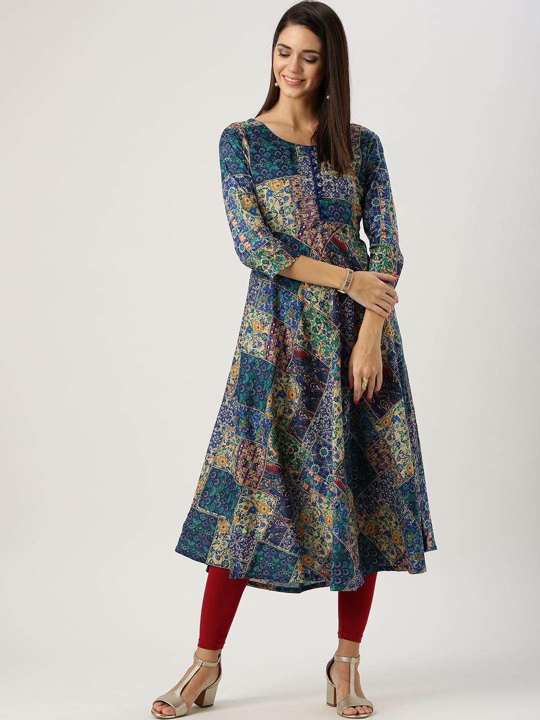 

Libas Women Blue & Beige Printed Anarkali Kurta